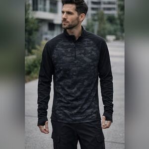 Paradox Merino Wool Blend Quarter-Zip Pullover Black Camo Athletic Active Top